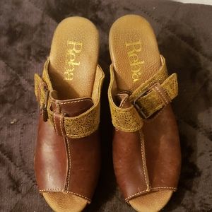 REBA LEATHER Brown Wedge Mules